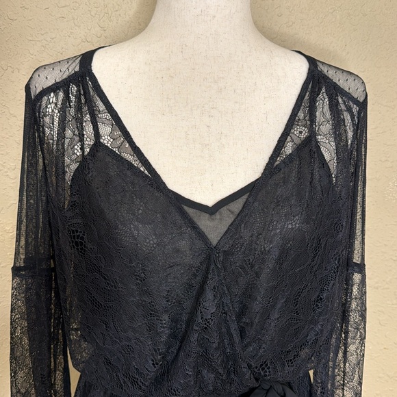 Express Lace V Neck Faux Wrap Blouse - Picture 6 of 10